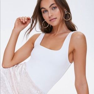 Sleeveless White Square-Top Bodysuit